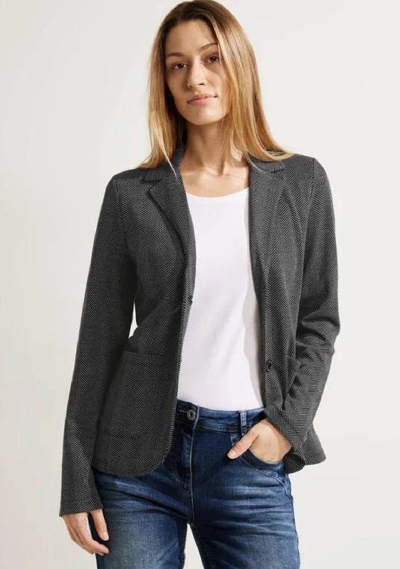 Plus Size Women's Sequin - Embellished Blazers in Silver for a Glamorous Party Cecil Herringbone blazer Plus Size Women's Sequin - Embellished Blazers in Silver for a Glamorous Party Cecil Herringbone blazer