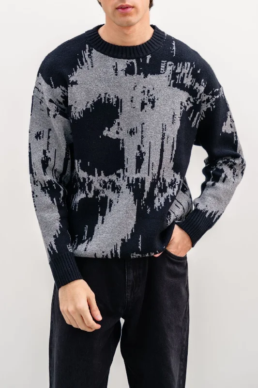 Women's Cropped Knit Tops with Ruffled Sleeves for a Feminine Look CONTRAST PRINT SWEATER Women's Cropped Knit Tops with Ruffled Sleeves for a Feminine Look CONTRAST PRINT SWEATER