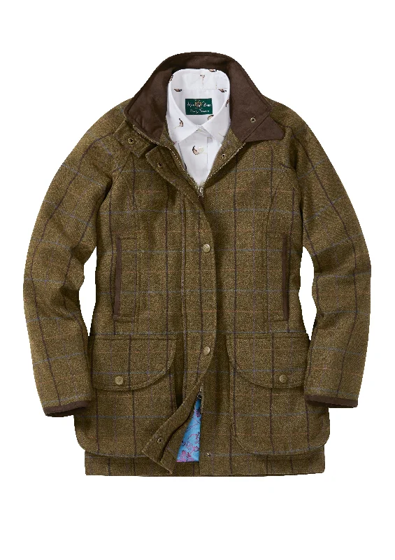 Women's denim jackets with a patchwork design for a bohemian and artsy style Alan Paine Women's Combrook Waterproof Tweed Coat Women's denim jackets with a patchwork design for a bohemian and artsy style Alan Paine Women's Combrook Waterproof Tweed Coat