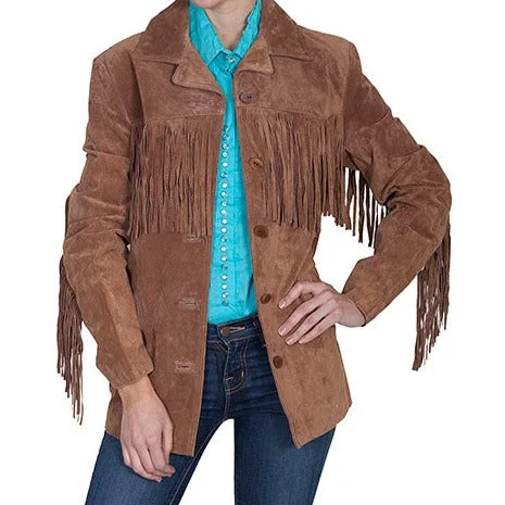 Women's cropped leather jackets with silver zippers for a punk - inspired outfit Scully Women's Cinnamon Fringe Suede Jacket Women's cropped leather jackets with silver zippers for a punk - inspired outfit Scully Women's Cinnamon Fringe Suede Jacket