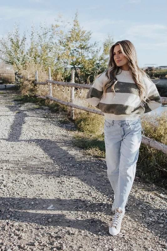 Plus Size Women's Oversized Knit Tops in Neutral Colors  Corbin Striped Sweater