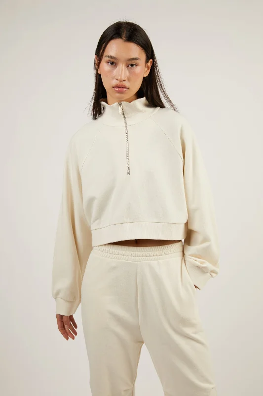 Women's quarter - zip sweatshirt made of organic cotton for eco - conscious fashion CROPPED QUARTER ZIP SWEATSHIRT Women's quarter - zip sweatshirt made of organic cotton for eco - conscious fashion CROPPED QUARTER ZIP SWEATSHIRT