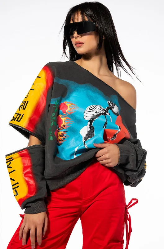 Women's hoodie with a kangaroo pocket and a pom - pom drawstring for added charm DEEP THOUGHTS OVERSIZED GRAPHIC SWEATSHIRT Women's hoodie with a kangaroo pocket and a pom - pom drawstring for added charm DEEP THOUGHTS OVERSIZED GRAPHIC SWEATSHIRT