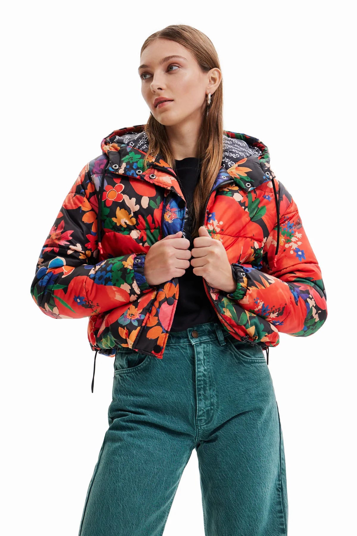 Women's windbreaker jackets with adjustable hoods for windy days Desigual Stavanger Floral Padded Jacket Women's windbreaker jackets with adjustable hoods for windy days Desigual Stavanger Floral Padded Jacket