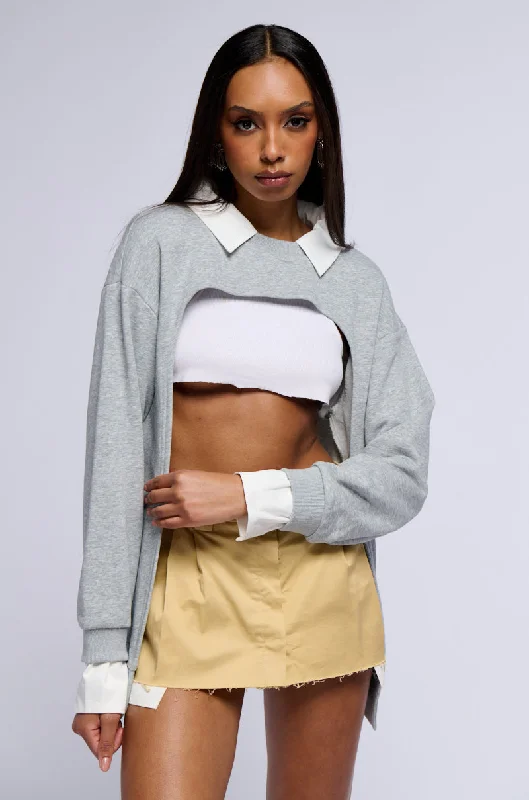 Women's oversized cropped hoodie with drawstrings for a trendy look GONE GIRL COLLARED HALF SWEATSHIRT Women's oversized cropped hoodie with drawstrings for a trendy look GONE GIRL COLLARED HALF SWEATSHIRT