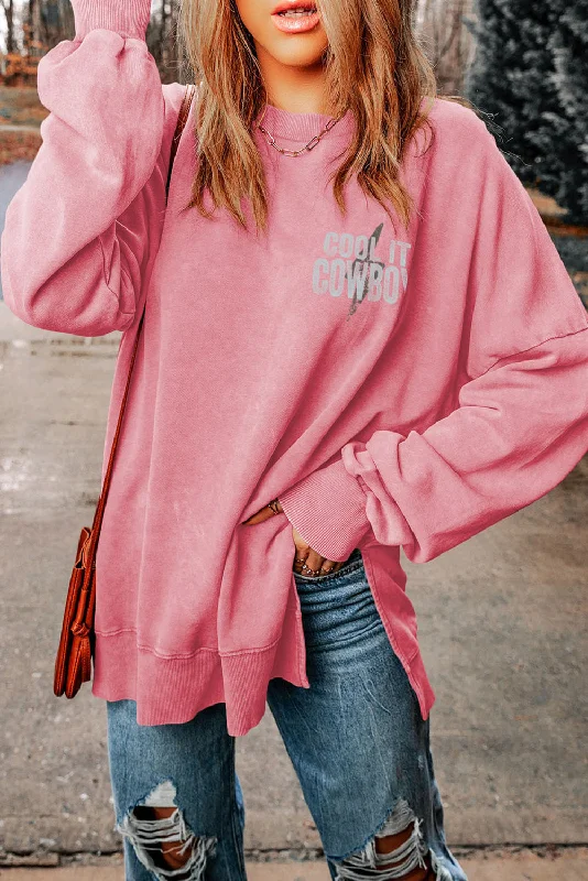 Women's mock - neck sweatshirt made of moisture - wicking material for fitness use Graphic Dropped Shoulder Sweatshirt Women's mock - neck sweatshirt made of moisture - wicking material for fitness use Graphic Dropped Shoulder Sweatshirt