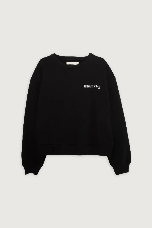 Women's cropped sweatshirt with a slogan graphic for a fun and expressive look REFINED CLUB SWEATSHIRT Women's cropped sweatshirt with a slogan graphic for a fun and expressive look REFINED CLUB SWEATSHIRT