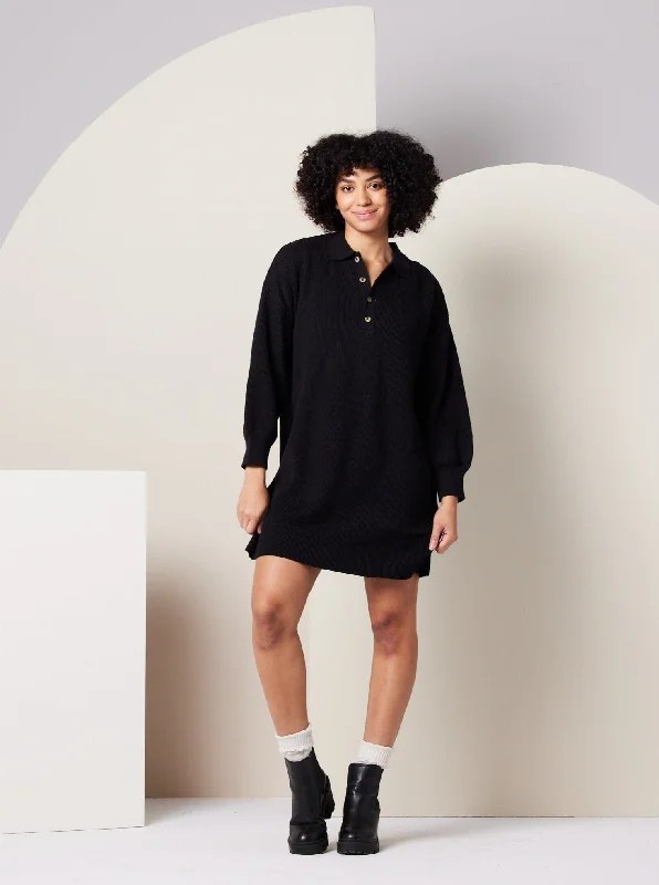 Mini - Length Women's Chunky Knit Sweater Dresses in Bold Hues Griffin Sweater Dress - Black Mini - Length Women's Chunky Knit Sweater Dresses in Bold Hues Griffin Sweater Dress - Black