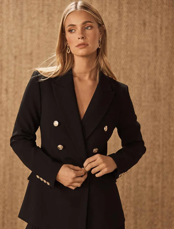 Women's cropped leather jackets with a fringe detail for a western - inspired outfit Immie Double Breasted Blazer Women's cropped leather jackets with a fringe detail for a western - inspired outfit Immie Double Breasted Blazer