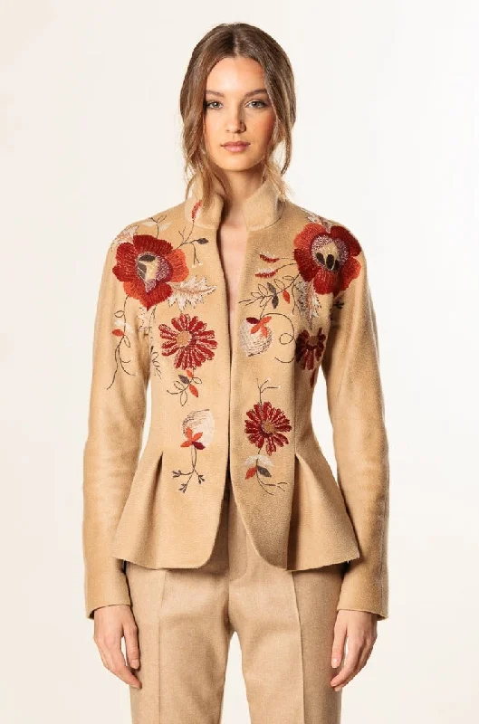 Women's denim jackets with a patchwork design for a bohemian and artsy style Jacket "OSAKA" / Cashmere & Camel Women's denim jackets with a patchwork design for a bohemian and artsy style Jacket "OSAKA" / Cashmere & Camel