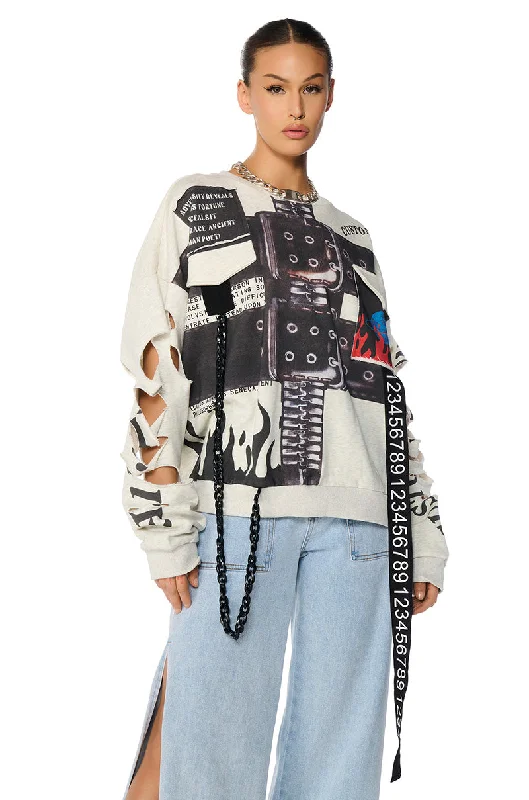 Women's mock - neck sweatshirt made of moisture - wicking material for fitness use LIMITED EDITION CUT OUT GRAPHIC SWEATSHIRT Women's mock - neck sweatshirt made of moisture - wicking material for fitness use LIMITED EDITION CUT OUT GRAPHIC SWEATSHIRT