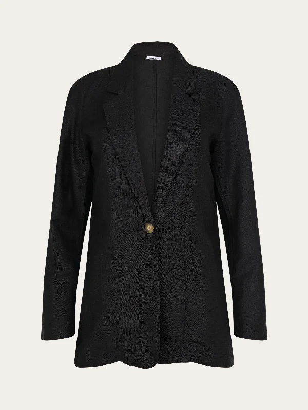 Plus Size Women's Ruffled Blazers in Pink for a Girly and Fashionable Look Linen mix loose blazer - Black Jet Plus Size Women's Ruffled Blazers in Pink for a Girly and Fashionable Look Linen mix loose blazer - Black Jet