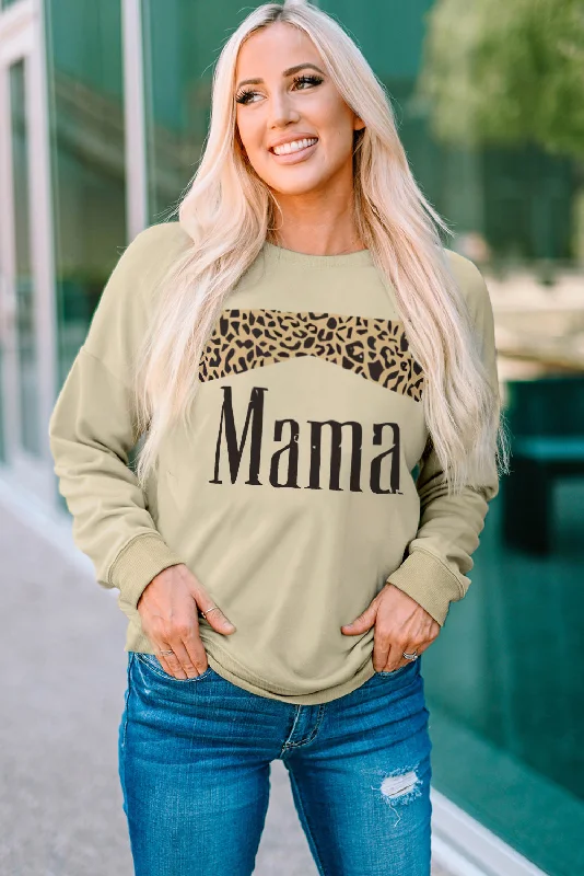 Women's color - block hoodie combining bold hues for a fashion - forward statement MAMA Leopard Graphic Drop Shoulder Sweatshirt Women's color - block hoodie combining bold hues for a fashion - forward statement MAMA Leopard Graphic Drop Shoulder Sweatshirt