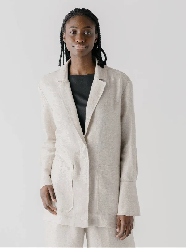 Women's Belted Blazers in Camel Color for a Sophisticated Outfit Marrakesh Hemp & Linen Blazer | Stone Women's Belted Blazers in Camel Color for a Sophisticated Outfit Marrakesh Hemp & Linen Blazer | Stone
