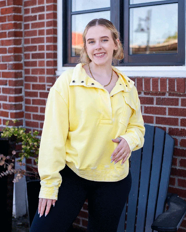 Women's color - block hoodie combining bold hues for a fashion - forward statement Weathered Yellow Button Up Sweatshirt Women's color - block hoodie combining bold hues for a fashion - forward statement Weathered Yellow Button Up Sweatshirt