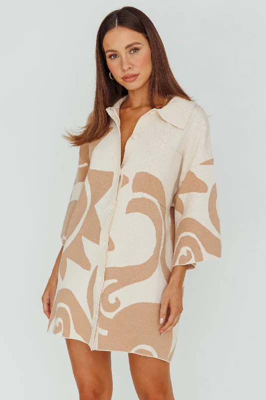 Plus Size Women's Fit - and - Flare Sweater Dresses with Ruffled Hem Nalani Button Up Knit Shirt Dress Sand/Wood Plus Size Women's Fit - and - Flare Sweater Dresses with Ruffled Hem Nalani Button Up Knit Shirt Dress Sand/Wood