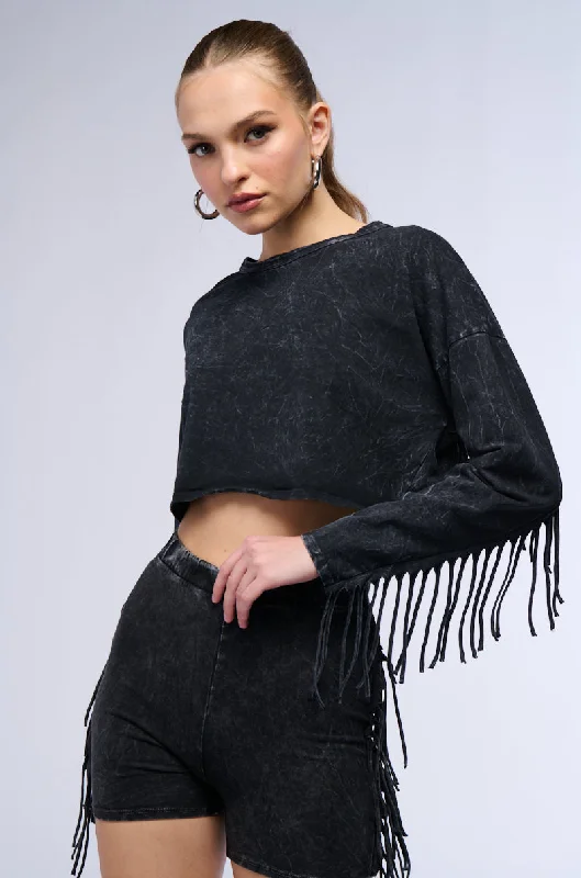 Women's color - block hoodie combining bold hues for a fashion - forward statement NYX WASHED FRINGE SWEATSHIRT Women's color - block hoodie combining bold hues for a fashion - forward statement NYX WASHED FRINGE SWEATSHIRT