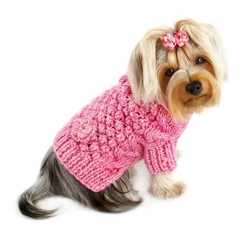 Striped Women's Knit Pullovers in a Classic Pattern  Pink Bobble Stitch Turtleneck Sweater - Hand Knitted