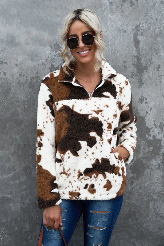 Women's zip - up sweatshirt in pastel blue for a soft and stylish outfit Quarter-Zip Long Sleeve Teddy Sweatshirt Women's zip - up sweatshirt in pastel blue for a soft and stylish outfit Quarter-Zip Long Sleeve Teddy Sweatshirt