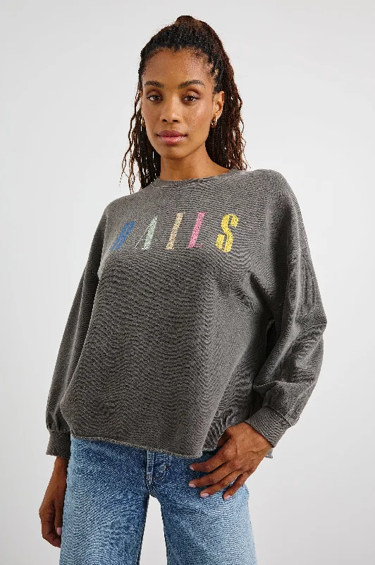 Women's hoodie with a kangaroo pocket and a pom - pom drawstring for added charm RAILS SIGNATURE SWEATSHIRT - VINTAGE BLACK Women's hoodie with a kangaroo pocket and a pom - pom drawstring for added charm RAILS SIGNATURE SWEATSHIRT - VINTAGE BLACK