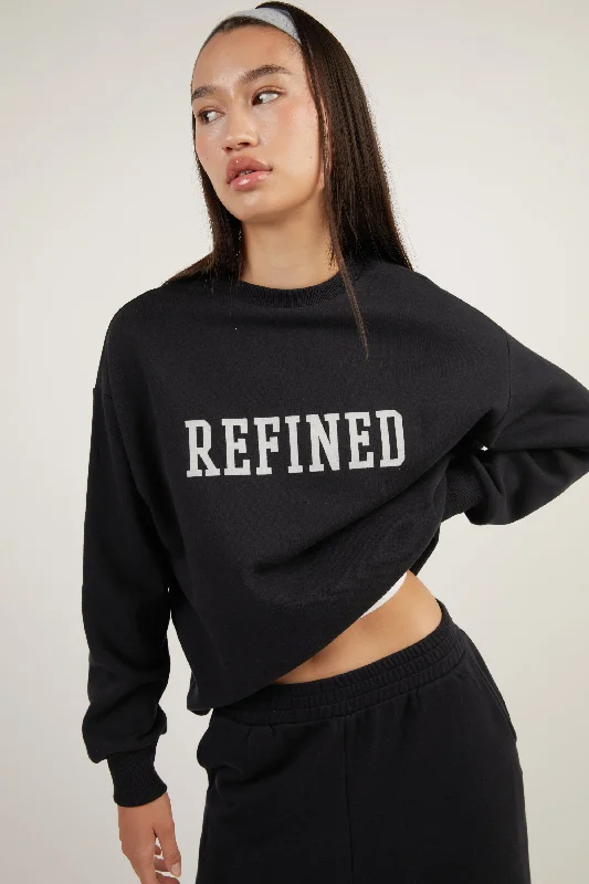 Women's sweatshirt with a mesh panel insert for breathability during workouts REFINED GRAPHIC LETTERING SWEATSHIRT Women's sweatshirt with a mesh panel insert for breathability during workouts REFINED GRAPHIC LETTERING SWEATSHIRT