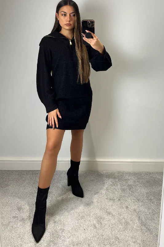 Plus Size Women's Open - Front Cardigan Style Sweater Dresses Ryleigh Black Zip Detail Roll Neck Knit Jumper Dress Plus Size Women's Open - Front Cardigan Style Sweater Dresses Ryleigh Black Zip Detail Roll Neck Knit Jumper Dress