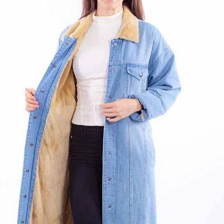Women's waterproof rain jackets in bright yellow for high - visibility outdoor activities Scully Honey Creek Women's Sherpa Lined Long Denim Jacket Women's waterproof rain jackets in bright yellow for high - visibility outdoor activities Scully Honey Creek Women's Sherpa Lined Long Denim Jacket