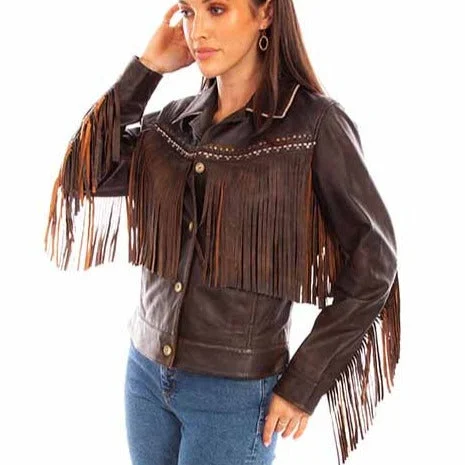 Women's double - breasted tweed jackets in classic colors for a sophisticated office look Scully Women's Chocolate Leather Fringe Jacket Women's double - breasted tweed jackets in classic colors for a sophisticated office look Scully Women's Chocolate Leather Fringe Jacket