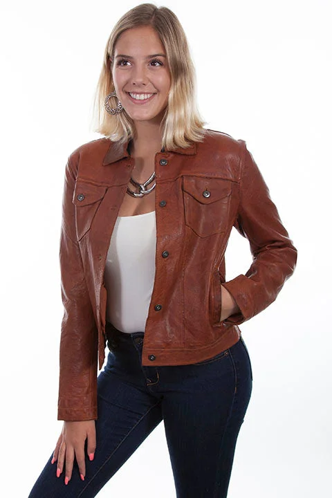 Women's bomber jackets with a holographic finish for a futuristic and eye - catching look Scully Women's Leather Jean Jacket in Brown Women's bomber jackets with a holographic finish for a futuristic and eye - catching look Scully Women's Leather Jean Jacket in Brown