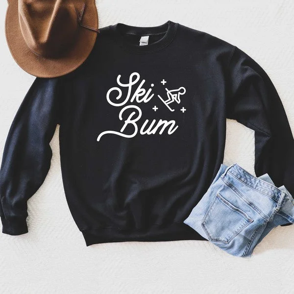Women's long - sleeve cropped sweatshirt with ribbed cuffs for a snug fit Ski Bum Skier Graphic Sweatshirt Women's long - sleeve cropped sweatshirt with ribbed cuffs for a snug fit Ski Bum Skier Graphic Sweatshirt