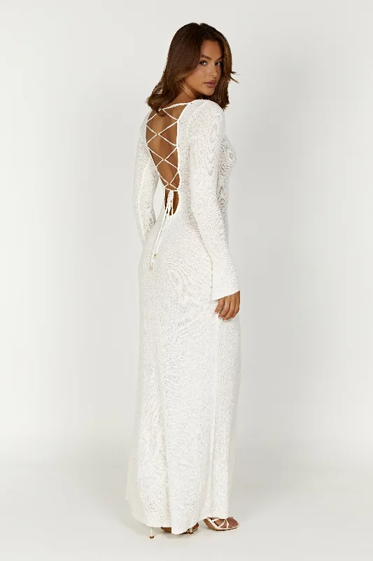 Wrap - Style Women's Lambswool Sweater Dresses in Elegant Shades Talia Maxi Open Back Knit Dress - Ivory Wrap - Style Women's Lambswool Sweater Dresses in Elegant Shades Talia Maxi Open Back Knit Dress - Ivory