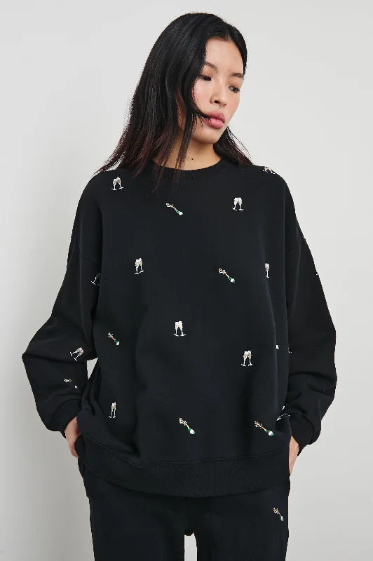 Women's sherpa - lined hoodie for extreme cold weather outdoor activities THE VARSITY SWEATSHIRT - BLACK CHAMPAGNE EMBROIDERY Women's sherpa - lined hoodie for extreme cold weather outdoor activities THE VARSITY SWEATSHIRT - BLACK CHAMPAGNE EMBROIDERY