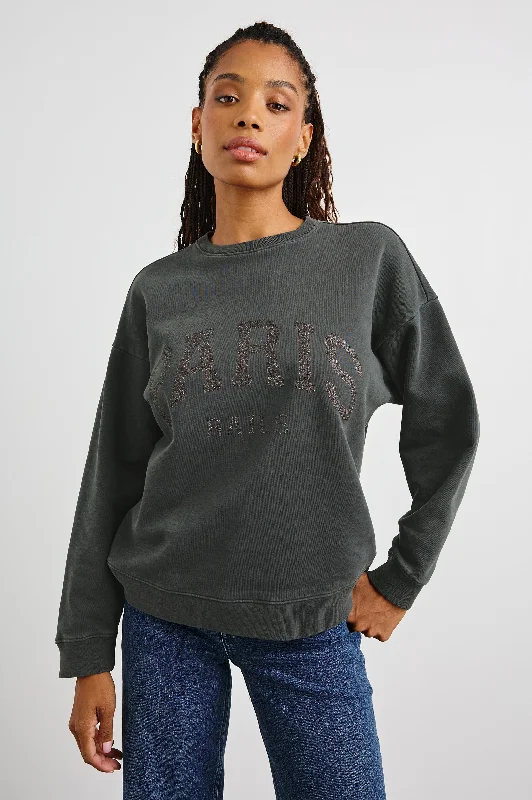 Women's crew - neck sweatshirt in a heather gray shade for a classic and versatile option THE VARSITY SWEATSHIRT - PARIS GLITTER Women's crew - neck sweatshirt in a heather gray shade for a classic and versatile option THE VARSITY SWEATSHIRT - PARIS GLITTER