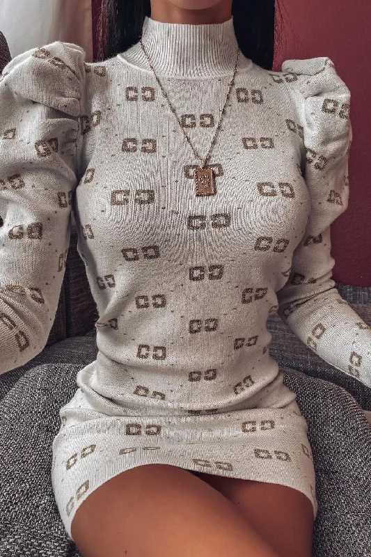 Mock Neck Women's Angora Blend Sweater Dresses in Solid Colors White Knit CC Print Dress Mock Neck Women's Angora Blend Sweater Dresses in Solid Colors White Knit CC Print Dress
