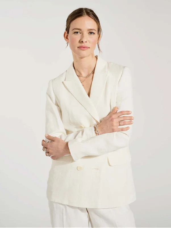 Plus Size Women's Sequin - Embellished Blazers in Silver for a Glamorous Party Whitley Linen Blazer | Pure White Plus Size Women's Sequin - Embellished Blazers in Silver for a Glamorous Party Whitley Linen Blazer | Pure White