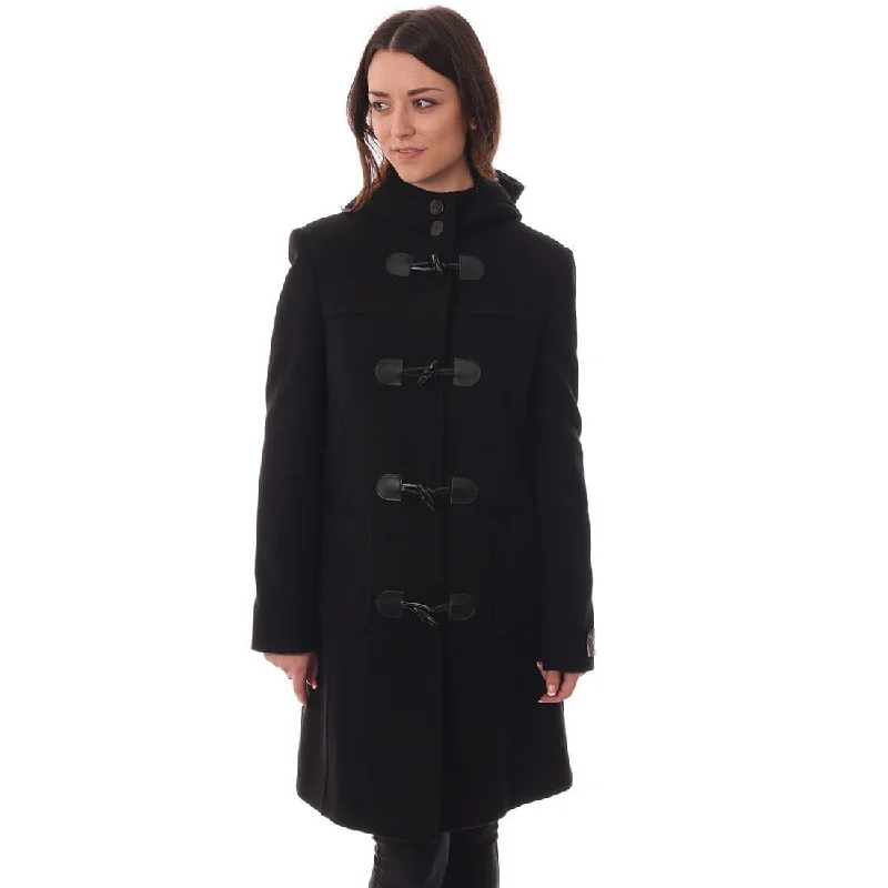 Women's faux fur - trimmed denim jackets for a trendy and cozy style Women's Duffle Coat in Black Women's faux fur - trimmed denim jackets for a trendy and cozy style Women's Duffle Coat in Black