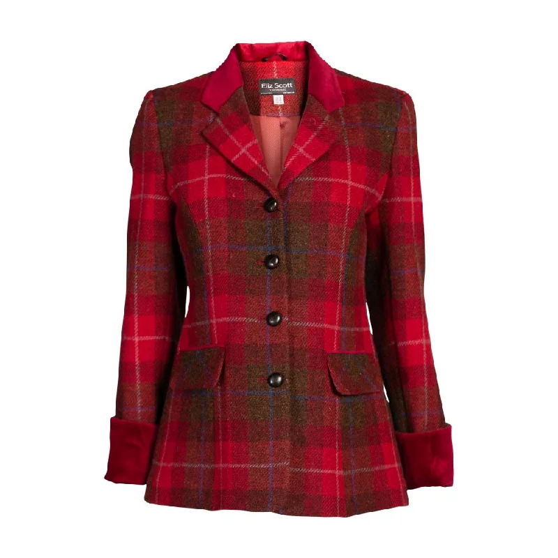 Women's waterproof rain jackets in bright yellow for high - visibility outdoor activities Women's Harris Tweed Jacket - Maggie - Red Check Women's waterproof rain jackets in bright yellow for high - visibility outdoor activities Women's Harris Tweed Jacket - Maggie - Red Check