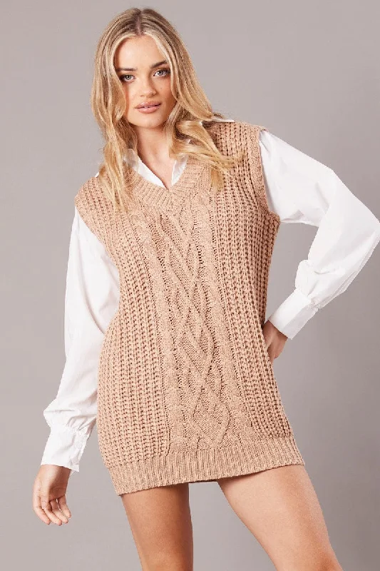 Regular Fit Women's Cable - Knit Sweater Co - ords Dress in Red for a One - Piece Fashion Statement Beige Knit Top Jumper Regular Fit Women's Cable - Knit Sweater Co - ords Dress in Red for a One - Piece Fashion Statement Beige Knit Top Jumper