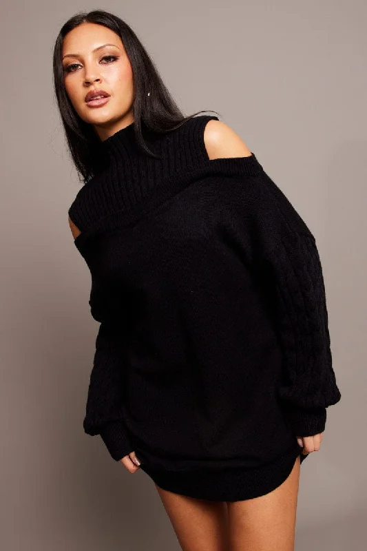 Plus Size Women's Chunky Knit Sweater Co - ords in Ivory for a Cozy Winter Look Black Knit Dress High Neck Jumper Mini Plus Size Women's Chunky Knit Sweater Co - ords in Ivory for a Cozy Winter Look Black Knit Dress High Neck Jumper Mini