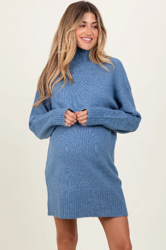 Sleeveless Women's Silk Blend Sweater Dresses for a Sophisticated Look Blue Chunky Knit Turtleneck Maternity Mini Sweater Dress Sleeveless Women's Silk Blend Sweater Dresses for a Sophisticated Look Blue Chunky Knit Turtleneck Maternity Mini Sweater Dress