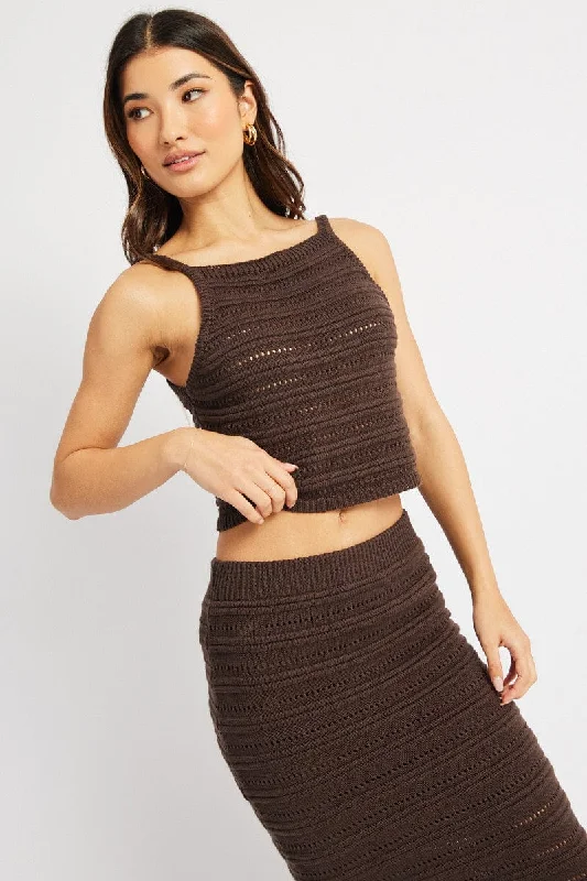 Women's Cable Knit Sweater Co - ords in Burgundy for a Festive Holiday Ensemble Brown Crochet Knit Tank Top Women's Cable Knit Sweater Co - ords in Burgundy for a Festive Holiday Ensemble Brown Crochet Knit Tank Top