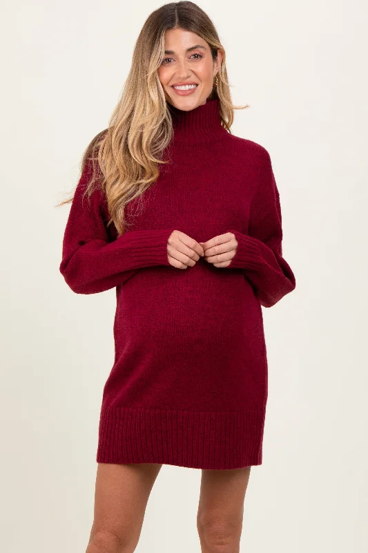 Women's Off - Shoulder Chunky Knit Sweater Dresses in Earth Tones Burgundy Turtle Neck Maternity Mini Sweater Dress Women's Off - Shoulder Chunky Knit Sweater Dresses in Earth Tones Burgundy Turtle Neck Maternity Mini Sweater Dress