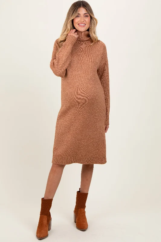 Plus Size Women's Turtleneck Sweater Dresses with Side Slits Camel Turtleneck Side Slit Maternity Midi Sweater Dress Plus Size Women's Turtleneck Sweater Dresses with Side Slits Camel Turtleneck Side Slit Maternity Midi Sweater Dress