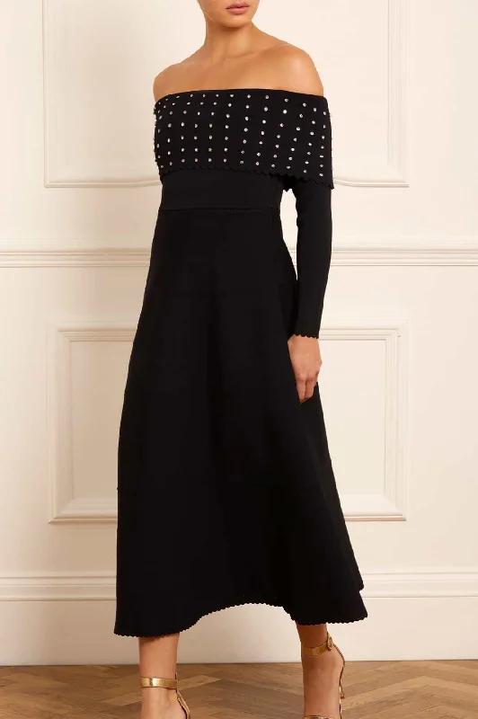 Plus Size Women's Turtleneck Sweater Dresses with Side Slits Embellished Bardot Knit Gown Plus Size Women's Turtleneck Sweater Dresses with Side Slits Embellished Bardot Knit Gown