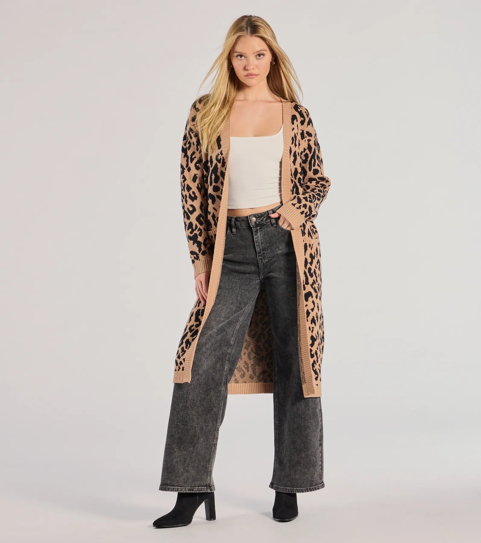 Regular Fit Women's Cable - Knit Sweater Co - ords Dress in Red for a One - Piece Fashion Statement Fierce Vibes Leopard Print Long Sleeve Knit Duster