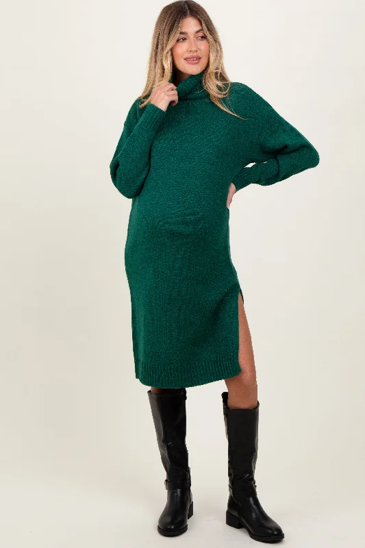 Women's Off - Shoulder Chunky Knit Sweater Dresses in Earth Tones Forest Green Turtleneck Side Slit Maternity Midi Sweater Dress Women's Off - Shoulder Chunky Knit Sweater Dresses in Earth Tones Forest Green Turtleneck Side Slit Maternity Midi Sweater Dress