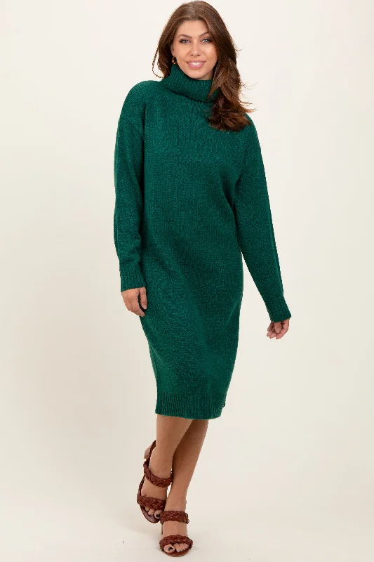 Midi - Length Women's Shetland Wool Sweater Dresses in Traditional Patterns Forest Green Turtleneck Side Slit Midi Sweater Dress Midi - Length Women's Shetland Wool Sweater Dresses in Traditional Patterns Forest Green Turtleneck Side Slit Midi Sweater Dress