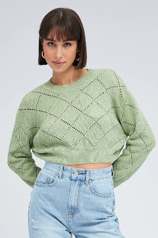 Plus Size Women's Printed Sweater Co - ords in Geometric Patterns for a Trendy Statement Green Knit Jumper Long Sleeve Crew Neck Plus Size Women's Printed Sweater Co - ords in Geometric Patterns for a Trendy Statement Green Knit Jumper Long Sleeve Crew Neck