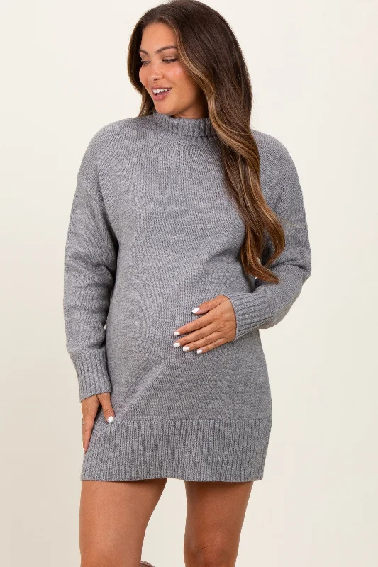 Plus Size Women's Fit - and - Flare Sweater Dresses with Ruffled Hem Heather Grey Turtle Neck Maternity Mini Sweater Dress Plus Size Women's Fit - and - Flare Sweater Dresses with Ruffled Hem Heather Grey Turtle Neck Maternity Mini Sweater Dress