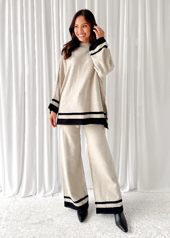 Women's Faux Fur Trimmed Sweater Co - ords in Brown for a Luxurious Winter Look Jenner Knit Pants - Sand Women's Faux Fur Trimmed Sweater Co - ords in Brown for a Luxurious Winter Look Jenner Knit Pants - Sand